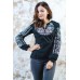 Embroidered blouse "Flower Ornament" White on Black